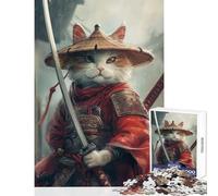 Jigsaw 1000 Pieces for Adults Cute Cartoon Cat Samurai Jigsaw Puzzles for Teenagers Staycation Kill Time Wishlist with Santa Claus Unique Birthday And Gifts (50x75cm)