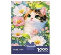 Jigsaw 1000 Pieces for Adults Cute Cat Surrounded by Flowers Adult Jigsaw Puzzle Relaxing Games Stress Reliever Unique Birthday And Gifts 70x50cm/1000pcs
