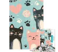 Jigsaw 1000 Pieces for Adults Cute Cats with Paw Prints Educational Game Brain Intelligence Challenge Addictive Toys Funny Gifts Family Activities (Size 38x26cm)