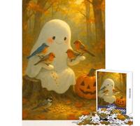 Jigsaw 1000 Pieces for Adults Cute Ghost Feeding Birds Jigsaw Puzzles for Teenagers Staycation Kill Time Wishlist with Santa Claus Unique Birthday And Gifts (38x26cm)