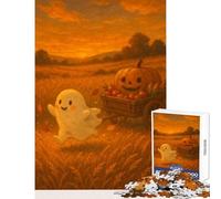 Jigsaw 1000 Pieces for Adults Cute Ghost in Harvesting Field Jigsaw Puzzles for Teenagers Staycation Kill Time Wishlist with Santa Claus Unique Birthday And Gifts (38x52cm)