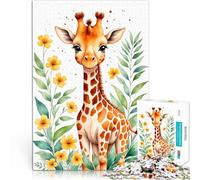 jigsaw 1000 pieces for adults Cute Giraffe Watercolor Denksportaufgabe für mit vollständig ineinander greifenden, zufällig geformten Teilen38x52cm