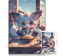 Jigsaw 1000 Pieces for Adults Cute Kitsune Fox Ramen Wonderful for Lazy Leisure Days Reliable Tight Fitting Cut Toy Size 38x52cm