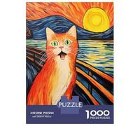 Jigsaw 1000 Pieces for Adults Cute Scream Meme Cat Adult Jigsaw Brain Teaser Game Staycation Kill Time Help The Brain Exercise 38x26cm/1000pcs
