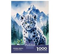 Jigsaw 1000 Pieces for Adults Cute Snow Leopard Cub in Mountains Watercolor Jigsaw for Adults Anti-Stress Toys Precision Cutting Unique Birthday And Gifts 52x38cm/1000pcs