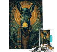 Jigsaw 1000 Pieces for Adults Dapper Donkey Portrait with Geometric Background Adult Puzzles Brain Teaser Game But Fun And Humorous Deal As Gifts for The Whole Family (size 50x75cm)