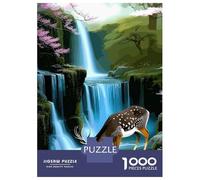 Jigsaw 1000 Pieces for Adults Deer Drinking Water near Waterfall Jigsaw for Adults Relax Games Difficult Hard Deal As Gifts for The Whole Family 52x38cm/1000pcs