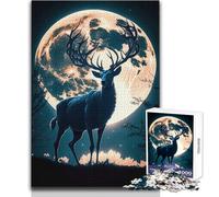 Jigsaw 1000 Pieces for Adults Deer Moon Landscape Wonderful for Lazy Leisure Days Reliable Tight Fitting Cut Toy Size 50x75cm