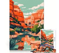 Jigsaw 1000 Pieces for Adults Desert Canyon Creek Minimalist Nature Art Illustration Premium Cut Fun Cognitive Fun Play Chill Game Play Xmas Decor Gift (38x26cm)