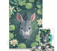 Jigsaw 1000 Pieces for Adults Donkey in A Pond with Waterlilies, Educational Toy, But Fun And Humorous, Improving Love between Couples 38x26cm