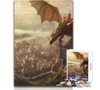 Jigsaw 1000 Pieces for Adults Dragon Ruling over A City Unwind during Free Time Clean Cut Seamless Interlock Toy Size 38x26cm