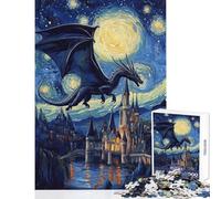 Jigsaw 1000 Pieces for Adults Dragon's Flight Over Starlit Castle Practical Game But Fun And Humorous Anti-Stress Toys for Birthday, Chrismas (50X75cm)