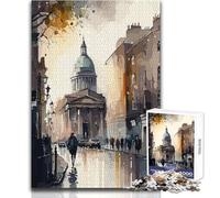 Jigsaw 1000 Pieces for Adults Dublin Watercolor Painting Unwind during Free Time Clean Cut Seamless Interlock Toy Size 50x75cm