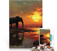 jigsaw 1000 pieces for adults Elephant Sunset Made of wood for age 14+ DIY Educational Games because it is ideal as a gift for the whole family。size:50x75cm/19.68x29.52inch