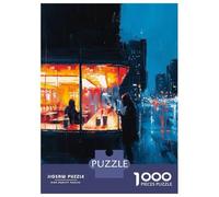 Jigsaw 1000 Pieces for Adults Expressionist Urban Night Café - Bold Cinematic Cityscape Jigsaw for Adults Relax Games Difficult Hard Deal As Gifts for The Whole Family 70x50cm/1000pcs