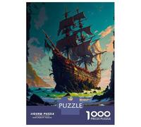 Jigsaw 1000 Pieces for Adults Fantasy Pirate Ship Flag Jigsaw for Adults Relax Games Difficult Hard Deal As Gifts for The Whole Family 38x26cm/1000pcs