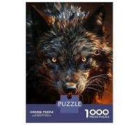 Jigsaw 1000 Pieces for Adults Fierce Black Wolf in Fire Jigsaw for Adults Relax Games Difficult Hard Deal As Gifts for The Whole Family 38x26cm/1000pcs