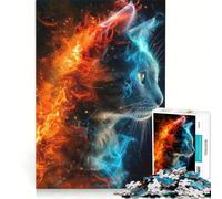Jigsaw 1000 Pieces for Adults Fire And Ice Cat, Educational Game, Difficult And Challenge, Artists Collection, Fine Art 38x26cm