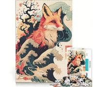 Jigsaw 1000 Pieces for Adults Fox Japanese Waves Japan Educational Game Difficult And Challenge Artists Collection Fine Art 38x26cm