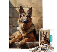 Jigsaw 1000 Pieces for Adults German Shepherd Dog Toy Intellectual Game Family Game Suitable for Couples Great Gifts for Games (Size 38x26cm)