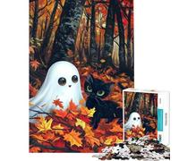 Jigsaw 1000 Pieces for Adults Ghost And Black Cat in Autumn Puzzles for Adults Brain Teaser Game Birthday Present Deal As Gifts for The Whole Family (Size 38x26cm)