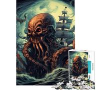 Jigsaw 1000 Pieces for Adults Giant Red Octopus Vs Ship Puzzles for Adults Toy Wall Decor Difficult Challenge Deal As Gifts for The Whole Family (Size 38x26cm)