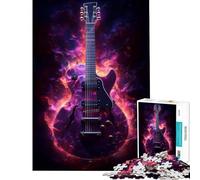 Jigsaw 1000 Pieces for Adults Gibson Electric Guitar in Flames Difficult And Challenge For Family Fun Fun Games for And 14 Years And over (50X75cm)