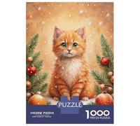 Jigsaw 1000 Pieces for Adults Ginger Kitten Christmas Portrait Adult Jigsaw Puzzle Relaxing Games Stress Reliever Unique Birthday And Gifts 38x26cm/1000pcs