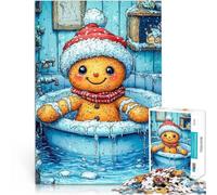 jigsaw 1000 pieces for adults Gingerbread Man in a Snowy Bath Toilet Christmas Quizspiel Eltern-Kind-Interaktion52x38cm