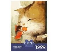Jigsaw 1000 Pieces for Adults Girl Feeding Giant Cat Jigsaw for Adults Relax Games Difficult Hard Deal As Gifts for The Whole Family 52x38cm/1000pcs