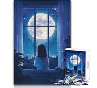 Jigsaw 1000 Pieces for Adults Girl Gazing at The Moon Wonderful for Lazy Leisure Days Reliable Tight Fitting Cut Toy Size 38x26cm