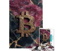 Jigsaw 1000 Pieces for Adults Golden Bitcoin on Marble Jigsaw Puzzle Family Games Staycation Kill Time Deal As Gifts for The Whole Family (Size 50x75cm)