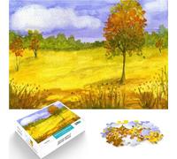 jigsaw 1000 pieces for adults Golden Hour Autumn Field Watercolor Stressabbau mit passendem Poster und Quizblatt52x38cm