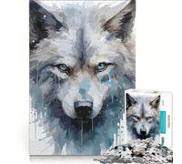 Jigsaw 1000 Pieces for Adults Gray Wolf Head Watercolor, Hands-on Game, Hand Speed Race, with Fully Interlocking Randomly Shaped Pieces 50X75CM