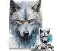 Jigsaw 1000 Pieces for Adults Gray Wolf Head Watercolor, Hands-on Game, Hand Speed Race, with Fully Interlocking Randomly Shaped Pieces 38X52CM