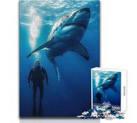 Jigsaw 1000 Pieces for Adults Great White Shark Encounter Wonderful for Lazy Leisure Days Reliable Tight Fitting Cut Toy Size 50x75cm