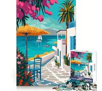 Jigsaw 1000 Pieces for Adults Greece Mykonos Summer Art Fine Edge Craft Mind Skill Fun Relax Game Play Birthday Game Gift (50x75cm)