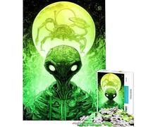 Jigsaw 1000 Pieces for Adults Green Alien And UFO Jigsaw Puzzle Family Games Staycation Kill Time Deal As Gifts for The Whole Family (Size 50x75cm)