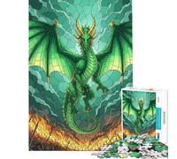 Jigsaw 1000 Pieces for Adults Green Dragon Over Battlefield Puzzles for Adults Brain Teaser Game Birthday Present Deal As Gifts for The Whole Family (Size 38x26cm)