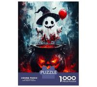 Jigsaw 1000 Pieces for Adults Halloween Ghost with Cauldron Adult Jigsaw Brain Teaser Game Staycation Kill Time Help The Brain Exercise 38x26cm/1000pcs