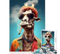 Jigsaw 1000 Pieces for Adults Hippie Giraffe Smoking Jigsaw Puzzles for Adults Birthday Present Every Piece Is Unique - Challenging Game Gifts (38x52cm)