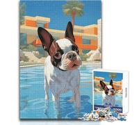 Jigsaw 1000 Pieces for Adults Hollywood Boston Terrier Unwind during Free Time Clean Cut Seamless Interlock Toy Size 38x52cm