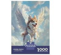 Jigsaw 1000 Pieces for Adults Husky Angel Pet Loss Tribute Art Angel Dog in The Clouds Jigsaw for Adults Relax Games Difficult Hard Deal As Gifts for The Whole Family 38x26cm/1000pcs