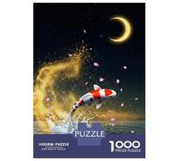Jigsaw 1000 Pieces for Adults Koi Fish Leaping Under Crescent Moon Jigsaw for Adults Relax Games Difficult Hard Deal As Gifts for The Whole Family 38x26cm/1000pcs