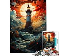 Jigsaw 1000 Pieces for Adults Lighthouse In The Storm Help The Brain Exercise Perfect Decoration Brain Teaser Game Suitable for Ages 14 And Up (38x26cm)