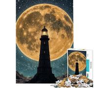 Jigsaw 1000 Pieces for Adults Lighthouse Under A Giant Moon Adult Puzzles Anti-Stress Toys Enhance Memory Deal As Gifts for The Whole Family (Size 38x52cm)