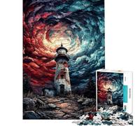 Jigsaw 1000 Pieces for Adults Lighthouse Under Swirling Sky Puzzles for Adults Brain Teaser Game Birthday Present Deal As Gifts for The Whole Family (Size 38x52cm)
