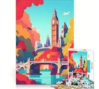 Jigsaw 1000 Pieces for Adults London Flat Design with Big Ben Educational Game Difficult And Challenge Artists Collection Fine Art 38x52cm