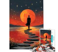 Jigsaw 1000 Pieces for Adults Man Walking on Stepping Stones to Moon Educational Challenge Wall Art Family Games for And from 14 Years And over (38x26cm)