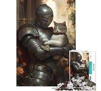 Jigsaw 1000 Pieces for Adults Medieval Knight And Cat Difficult And Challenge Stress Reliever Relax Games Suitable for Ages 14 And Up (50x75cm)